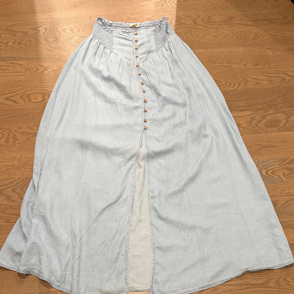 Light Blue Button-Front Women's Skirt